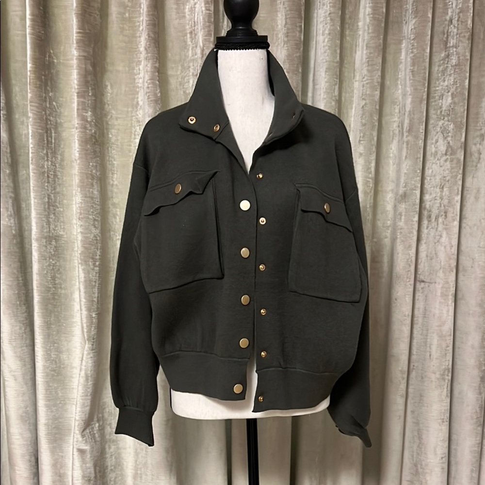 Women's Olive Button-Up Jacket
